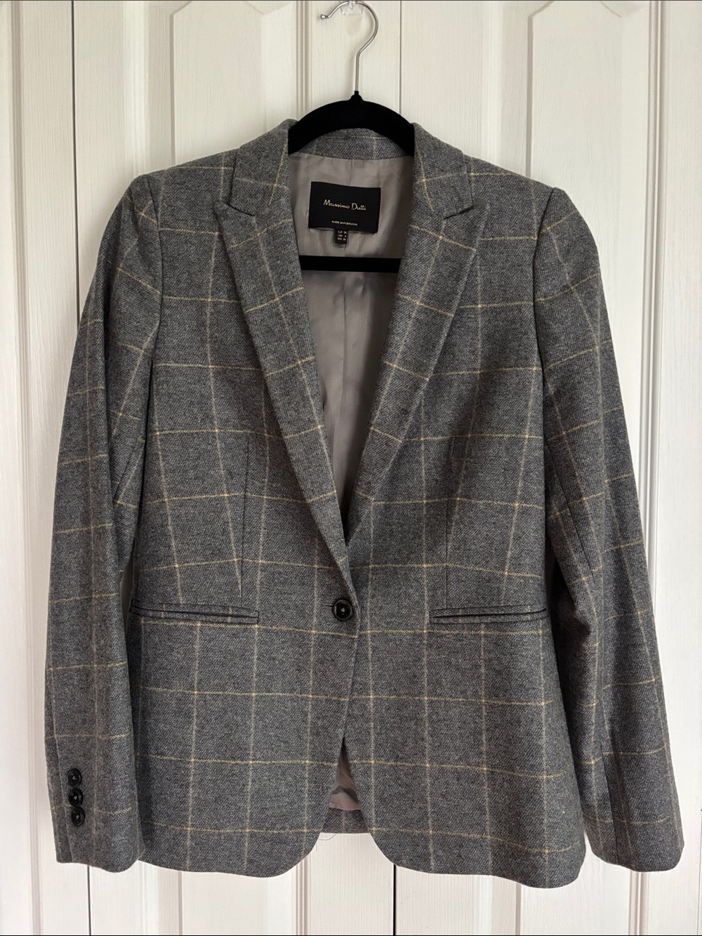 Massimo Dutti Grey Wool Check Blazer. Size 4